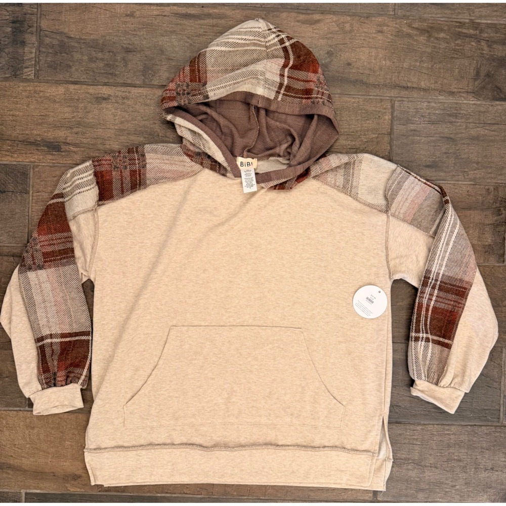 BiBi‎ Women Plaid Colorblock Hoodie